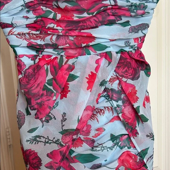 NWT Hutch Strapless Ruched Dress in Pink and Blue Floral with Gorgeous Overskirt - Picture 4 of 9